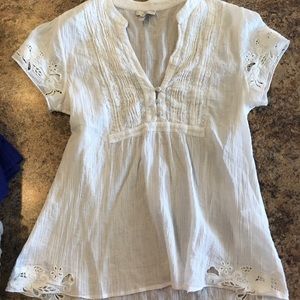 Joie white top with lace/embroidered detail